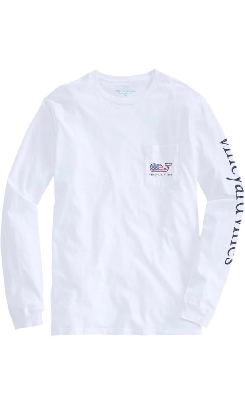 Vineyard Vines Women's Flag Whale Long-Sleeve Pocket Tee, Size Medium